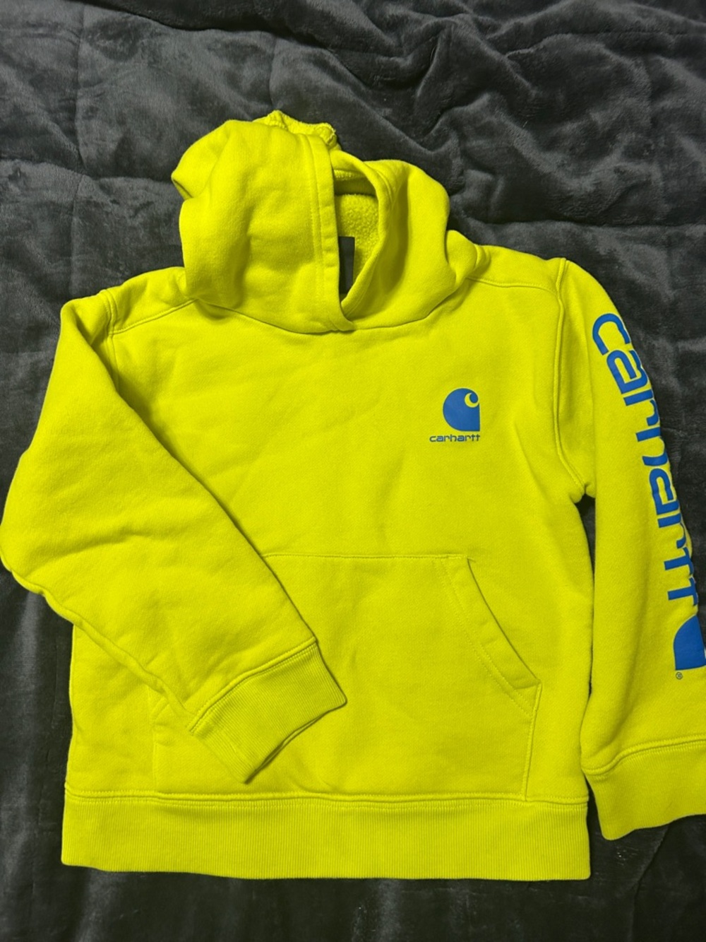 Carhartt Kids Lime Green Hoodie with Blue Logo